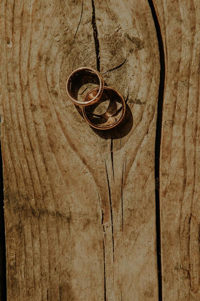 Anillos de boda sobre madera